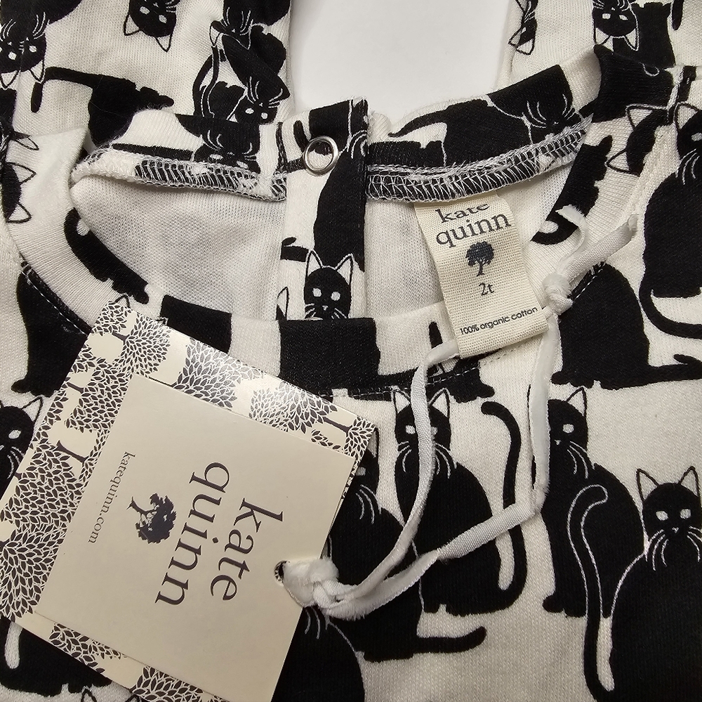 NWT Kate Quinn Bamboo Long Bubble Sleeve Jumpsuit Black Cat Romper & Headband - Picture 10 of 11